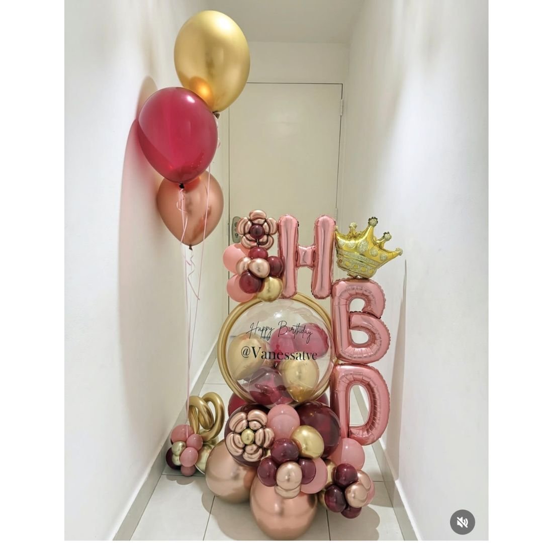 Bouquet letras HBD y helio